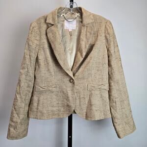 Vintage Y2K Rebecca Taylor Linen Silk Blazer Jacket Bow Pocket Marled 8